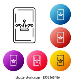 Black line Joker playing card icon isolated on white background. Casino gambling. Set icons colorful circle buttons. Vector Illustration