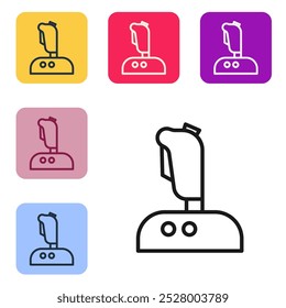 Schwarzer Linien-Joystick für Arcade-Maschine-Symbol einzeln auf weißem Hintergrund. Joystick-Gamepad. Setzen Sie Symbole in Farbe quadratischen Schaltflächen. Vektorgrafik