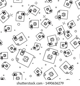 Black line JS file document. Download js button icon isolated seamless pattern on white background. JS file symbol.  Vector Illustration