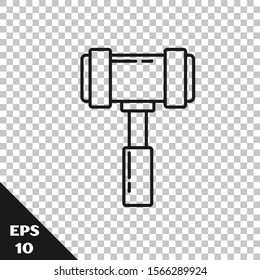 Black line Judge gavel icon isolated on transparent background. Gavel for adjudication of sentences and bills, court, justice. Auction hammer.  Vector Illustration