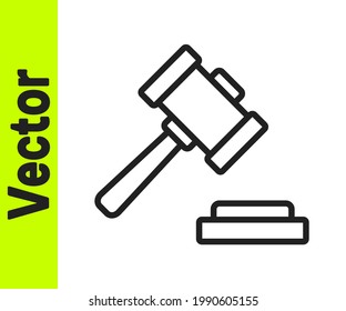 Black line Judge gavel icon isolated on white background. Gavel for adjudication of sentences and bills, court, justice. Auction hammer.  Vector