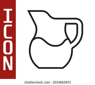 Black line Jug glass with milk icon isolated on white background. Kettle for milk. Glass decanter with drinking milk.  Vector