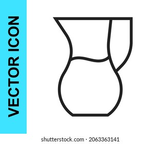 Black line Jug glass with water icon isolated on white background. Kettle for water. Glass decanter with drinking water.  Vector