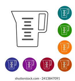 Black line Jug glass with water icon isolated on white background. Kettle for water. Glass decanter with drinking water. Set icons in color circle buttons. Vector