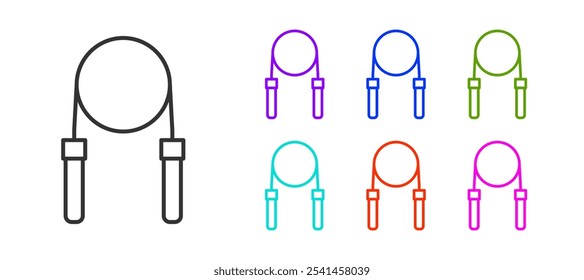 Black line Jump rope icon isolated on white background. Skipping rope. Sport equipment. Set icons colorful. Vector