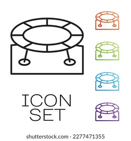 Black line Jumping trampoline icon isolated on white background. Set icons colorful. Vector