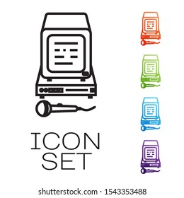Black line Karaoke icon isolated on white background. Microphone and monitor. Set icons colorful. Vector Illustration