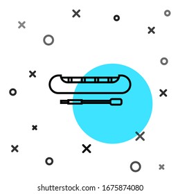 Black line Kayak and paddle icon isolated on white background. Kayak and canoe for fishing and tourism. Outdoor activities. Random dynamic shapes. Vector Illustration