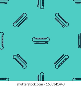 Black line Kayak and paddle icon isolated seamless pattern on green background. Kayak and canoe for fishing and tourism. Outdoor activities.  Vector Illustration