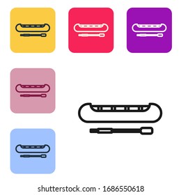 Black line Kayak and paddle icon isolated on white background. Kayak and canoe for fishing and tourism. Outdoor activities. Set icons in color square buttons. Vector Illustration
