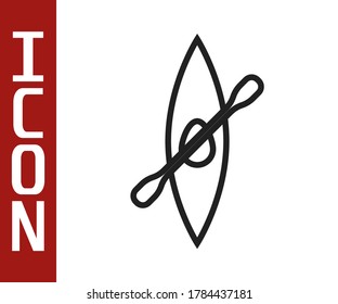 Black line Kayak and paddle icon isolated on white background. Kayak and canoe for fishing and tourism. Outdoor activities.  Vector Illustration