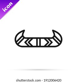 Black line Kayak and paddle icon isolated on white background. Kayak and canoe for fishing and tourism. Outdoor activities.  Vector