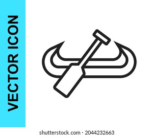 Black line Kayak and paddle icon isolated on white background. Kayak and canoe for fishing and tourism. Outdoor activities.  Vector