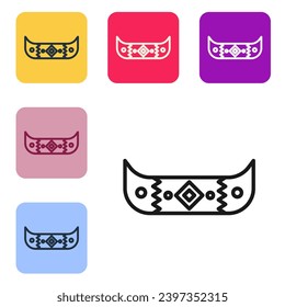 Black line Kayak and paddle icon isolated on white background. Kayak and canoe for fishing and tourism. Outdoor activities. Set icons in color square buttons. Vector