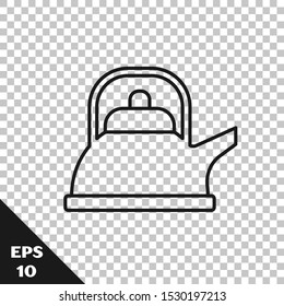 Black line Kettle with handle icon isolated on transparent background. Teapot icon.  Vector Illustration