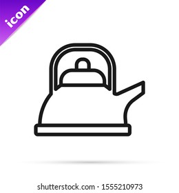 Black line Kettle with handle icon isolated on white background. Teapot icon.  Vector Illustration