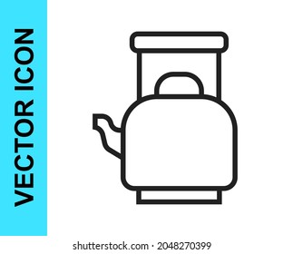 Kettle de línea negra con icono de mango aislado en fondo blanco. Icono de la tetera.  Vector