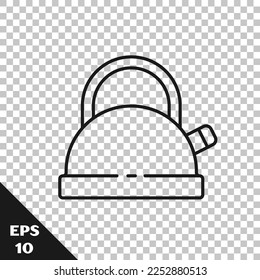 Schwarze Linie Kettle mit Griffsymbol einzeln auf transparentem Hintergrund. Teekocher Ikone.  Vektorgrafik