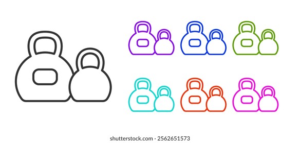 Black line Kettlebell icon isolated on white background. Sport equipment. Set icons colorful. Vector