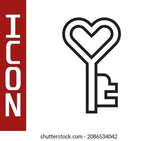 Black line Key in heart shape icon isolated on white background. Happy Valentines day.  Vector