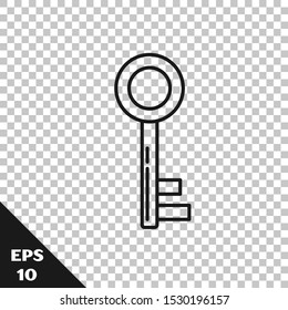 Black line Key icon isolated on transparent background.  Vector Illustration