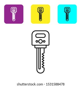 Black line Key icon isolated on white background. Set icons colorful square buttons. Vector Illustration