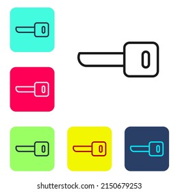 Black line Key icon isolated on white background. Set icons in color square buttons. Vector Illustration