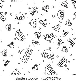 Black line King crown icon isolated seamless pattern on white background.  Vector Illustration