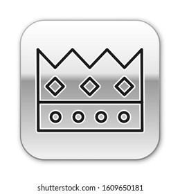 Black line King crown icon isolated on white background. Silver square button. Vector Illustration