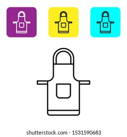 Black line Kitchen apron icon isolated on white background. Chef uniform for cooking. Set icons colorful square buttons. Vector Illustration