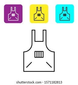 Black line Kitchen apron icon isolated on white background. Chef uniform for cooking. Set icons colorful square buttons. Vector Illustration