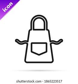 Icono del delantal de la cocina de línea negra aislado en fondo blanco. uniforme de chef para cocinar.  Vector