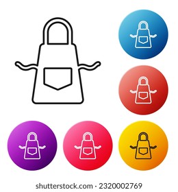Black line Kitchen apron icon isolated on white background. Chef uniform for cooking. Set icons colorful circle buttons. Vector