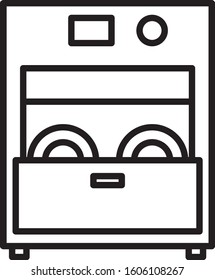 Black line Kitchen dishwasher machine icon isolated on white background.  Vector Illustration