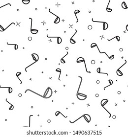 Black line Kitchen ladle icon isolated seamless pattern on white background. Cooking utensil. Cutlery spoon sign.  Vector Illustration
