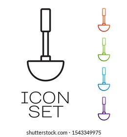 Black line Kitchen ladle icon isolated on white background. Cooking utensil. Cutlery spoon sign. Set icons colorful. Vector Illustration