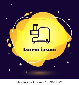 Black line Kitchen meat grinder icon isolated on dark blue background. Abstract banner with liquid shapes. Vector Illustration