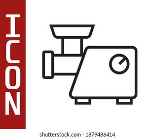 Línea negra Icono del molino de carne de cocina aislado en fondo blanco.  Vector