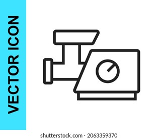 Black line Kitchen meat grinder icon isolated on white background.  Vector