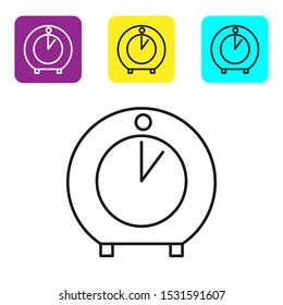 Black line Kitchen timer icon isolated on white background. Cooking utensil. Set icons colorful square buttons. Vector Illustration