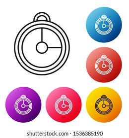 Black line Kitchen timer icon isolated on white background. Cooking utensil. Set icons colorful circle buttons. Vector Illustration