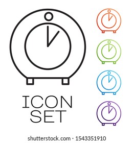 Black line Kitchen timer icon isolated on white background. Cooking utensil. Set icons colorful. Vector Illustration