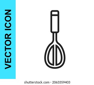 Black line Kitchen whisk icon isolated on white background. Cooking utensil, egg beater. Cutlery sign. Food mix symbol.  Vector