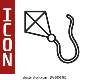 Black line Kite icon isolated on white background.  Vector