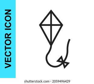 Black line Kite icon isolated on white background.  Vector
