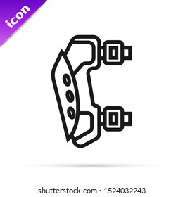 Black line Knee pads icon isolated on white background. Extreme sport. Sport equipment. Skateboarding, bicycle, roller skating protective gear.  Vector Illustration