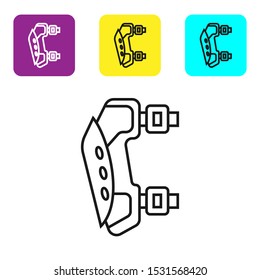 Black line Knee pads icon isolated on white background. Extreme sport. Sport equipment. Skateboarding, bicycle, roller skating protective gear. Set icons colorful square buttons. Vector Illustration