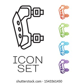 Black line Knee pads icon isolated on white background. Extreme sport. Sport equipment. Skateboarding, bicycle, roller skating protective gear. Set icons colorful. Vector Illustration