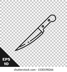 Black line Knife icon isolated on transparent background. Cutlery symbol.  Vector Illustration