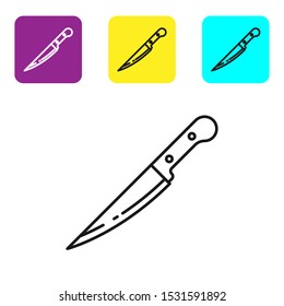 Black line Knife icon isolated on white background. Cutlery symbol. Set icons colorful square buttons. Vector Illustration
